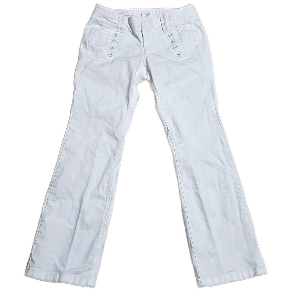 LOFT Modern Bootcut Denim Jeans Women's Size 6P White Casual Button Accents